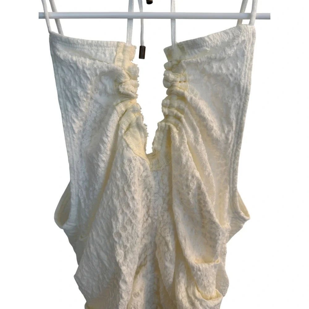 Free People Halter Top Womens M Ivory Gardenia Ruched Cut‎ Out Boho